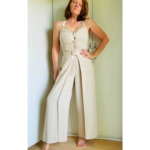 Vintage 90s Beige Nude Formal Jumpsuit Size 6 | Elegant Cocktail Evening - Picture 13 of 13